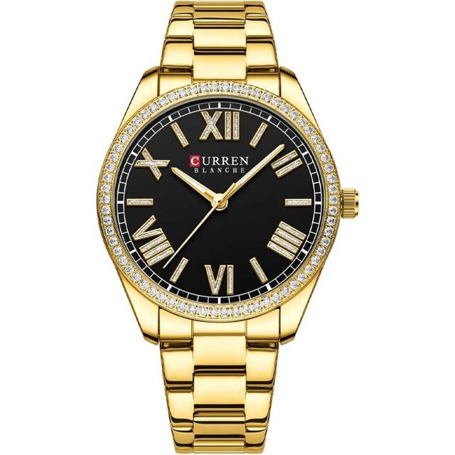 (gold black) CURREN Luxury Quartz Women's Watch Silver Charming Rhinestone Dial with
