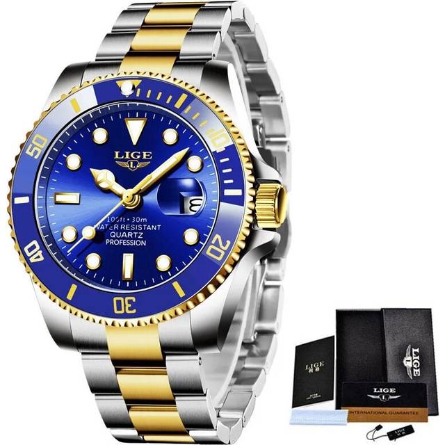 (rose gold blue) LIGE Fashion Diver Watch Women Top Brand Luxury Women Watch Creative Steel - Gold