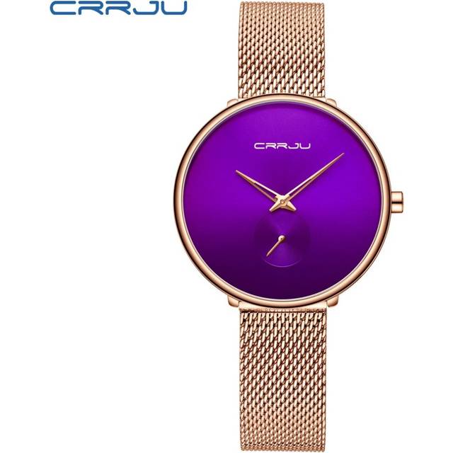(Rose gold purple) CRRJU Stylish Women Watches Ladies Creative Steel Women&#39;s Ultra Thin Watches - Purple