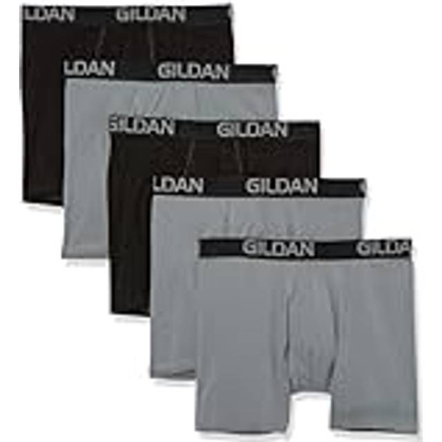 Gildan Men's Underwear Cotton Stretch Boxer Briefs  Multipack  Grey Flannel/Black Soot 5-Pack  Large
