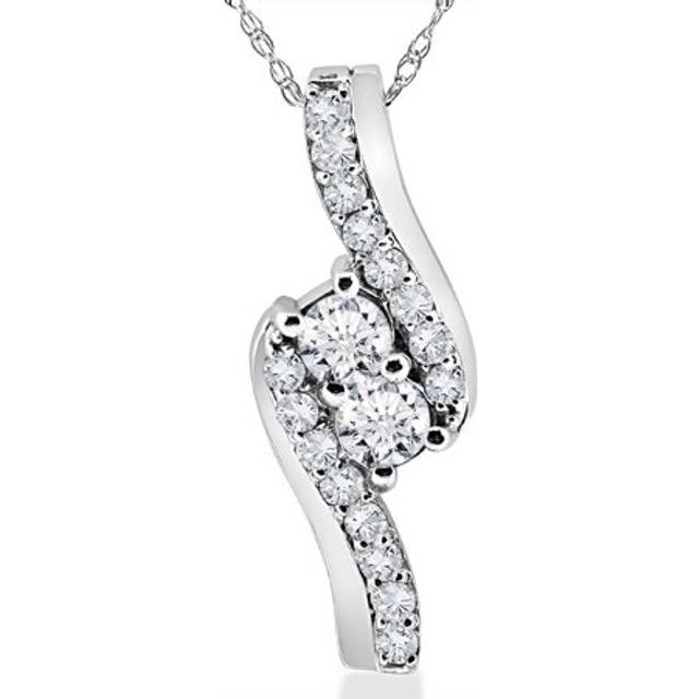 3/4ct Forever Us Two Stone Genuine Diamond Pendant 10k White Gold & 18 Chain