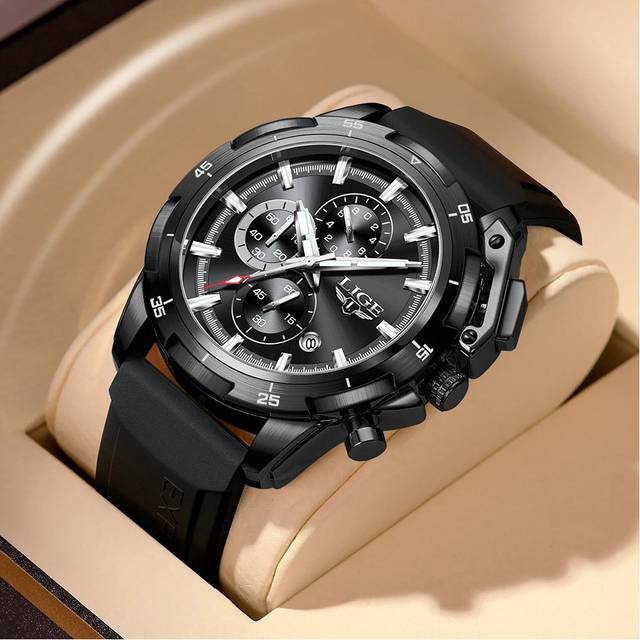 (Silcone all black) LIGE 2023 New Gold Watch For Women Fashion Watches Ladies Creative Steel