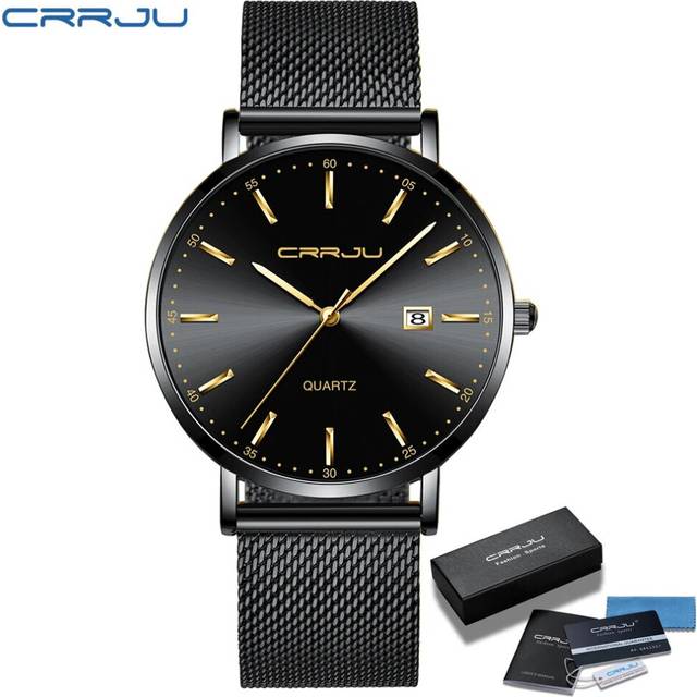 (black gold BOX) CRRJU Luxury Fashion Woman Watch Women Casual Waterproof Quartz Ladies - Gold