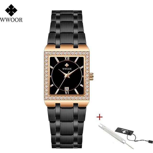(Black rose) WWOOR New Gold Watch 8858 Women Watchs Steel Top Luxury Brand Ladies Watches