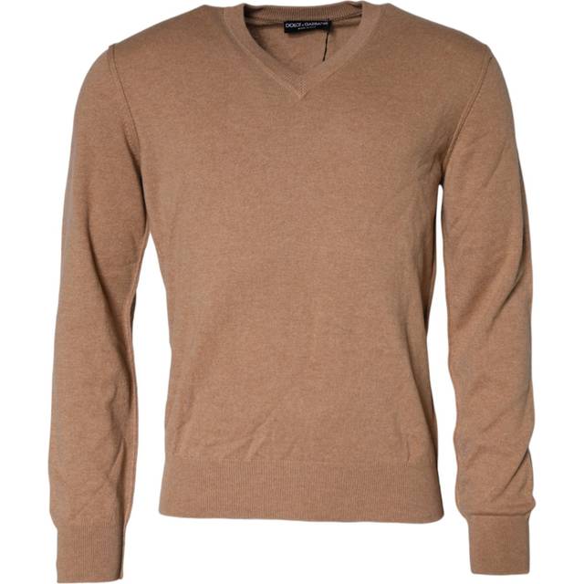 Brown Cashmere Knit V-neck Pullover Sweater - IT52 | XL