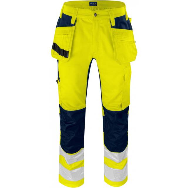 (40R, Yellow/Navy) Projob Mens Stretch High-Vis Cargo Trousers