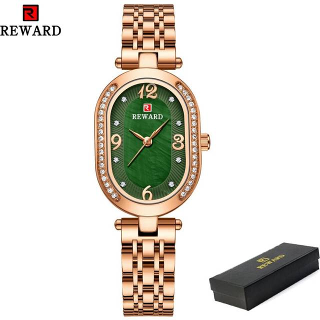 (RoseGold Green) REWARD Watch Women Luxury Brand Stainless Steel Rhinestone Women's Watches
