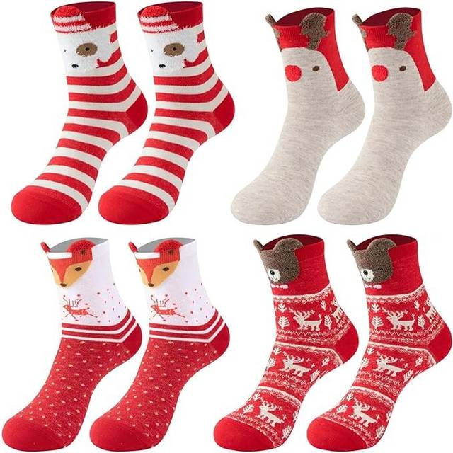 4 Pairs Christmas Socks for Women Winter Socks Cute Cotton Crew Xmas Socks for Women and Girls Casual Christmas Gift Ladies Christmas Holiday Gifts