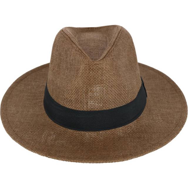 CTM Men&#39;s Flat Brim Straw Fedora Hat - Brown Large/Xlarge (Large/Xlarge)