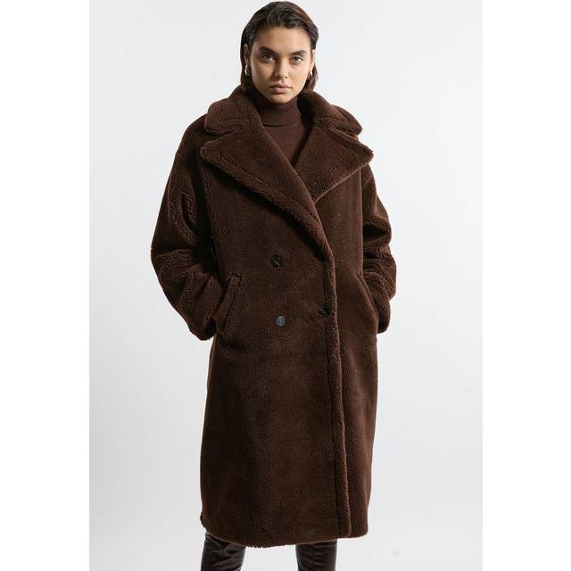 Faux Fur Teddy Longline Coat - Brown