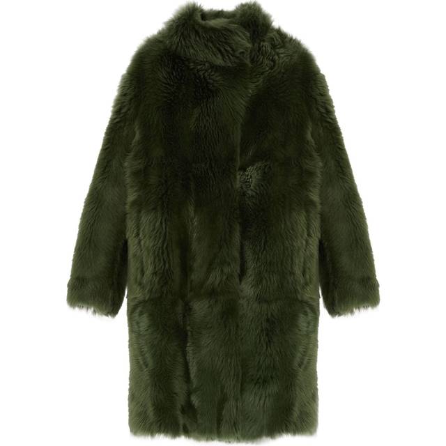 Yves Salomon - belted-waist coat - women - Lamb Fur - 40 - Green