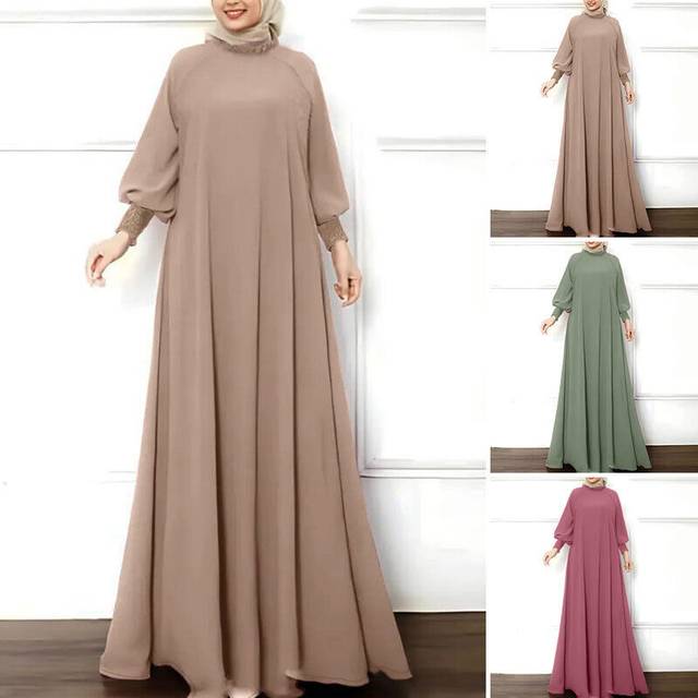Uk womens long sleeve ruffle loose maxi long dress muslim casual kaftan dresses
