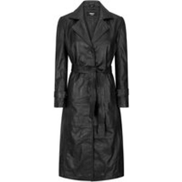 Leather Leather Trench Coat 3/4 Long - Black - XXL