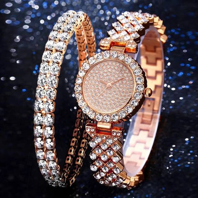 (Rose Gold B) Luxury Women Rose Gold Watch Fashion Ladies Quartz Diamond Wristwatch