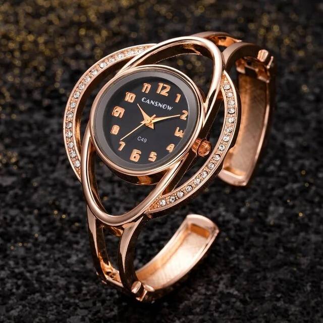 (Rose Gold Black) CANSNOW Relogio Feminino Fashion Gold Watch Women Bangle Watches Luxury