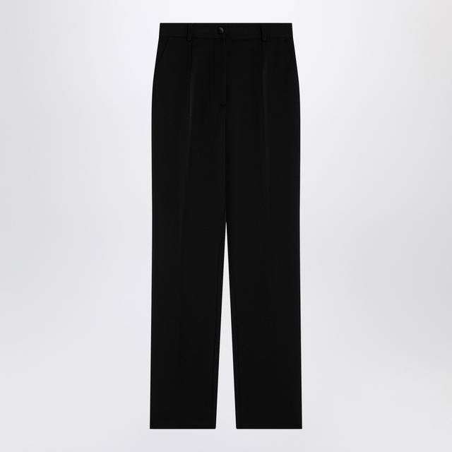Dolce & Gabbana Women&#39;s Wool Gabardine Tuxedo Trousers in Black | Size 42 | FTAM0TFU21E (42)