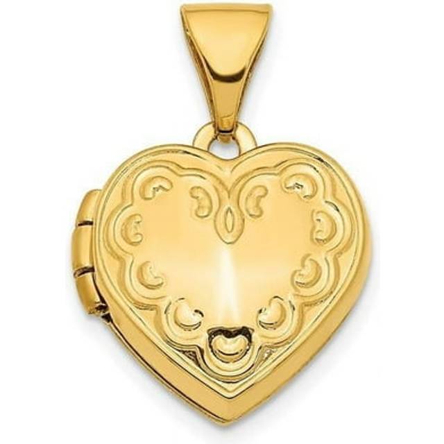 14K Yellow Gold 13 mm Textured Heart Locket Pendant