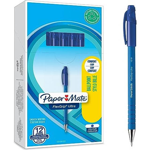 Paper Mate Flexgrip Ultra Ballpoint Pens, Medium Point (1.0 mm), Blue, 12 Count