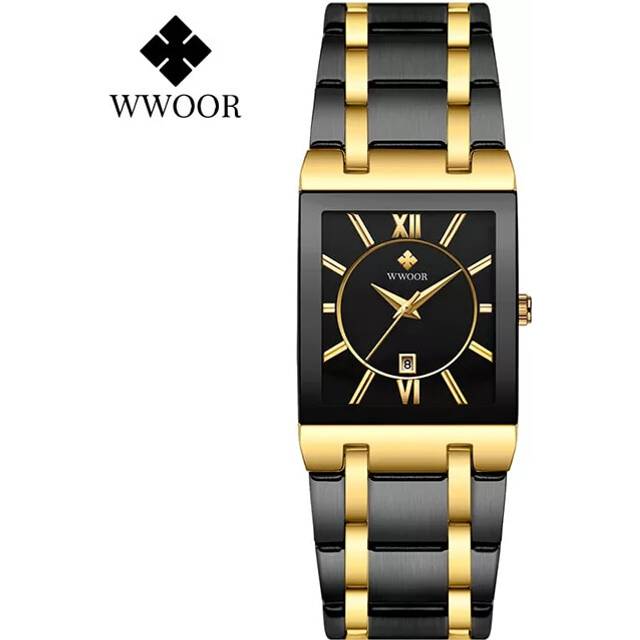 (gold black gold) Luxury Gold Women's Watches New WWOOR Top Brand Fashion Square Ladies