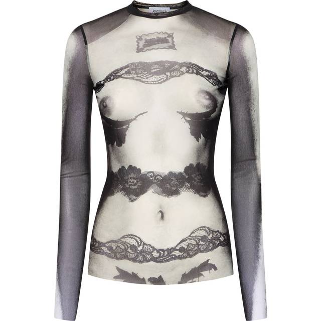 Body Lace Mariniere Printed Mesh Top - white (XS - S - L)