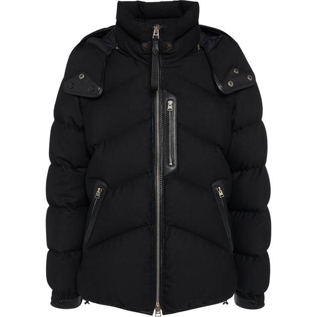 Tom Ford Mens Black Hooded Leather-trim Padded Virgin Wool and Cashmere-blend Jacket 42 - BLACK