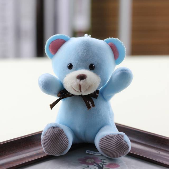 (Blue) Delightful Teddy Bear Plush Toy With Ribbon Bow Premium Pp Cotton Stuffed Animal