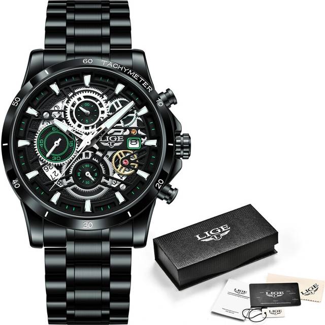 (black green) LIGE Fashion Gold Watch Women Top Brand Luxury Sport Quartz Wrist Watch