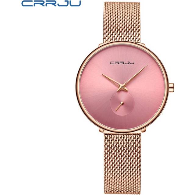 (Rose gold pink) CRRJU Stylish Women Watches Ladies Creative Steel Women&#39;s Ultra Thin Watches - Gold