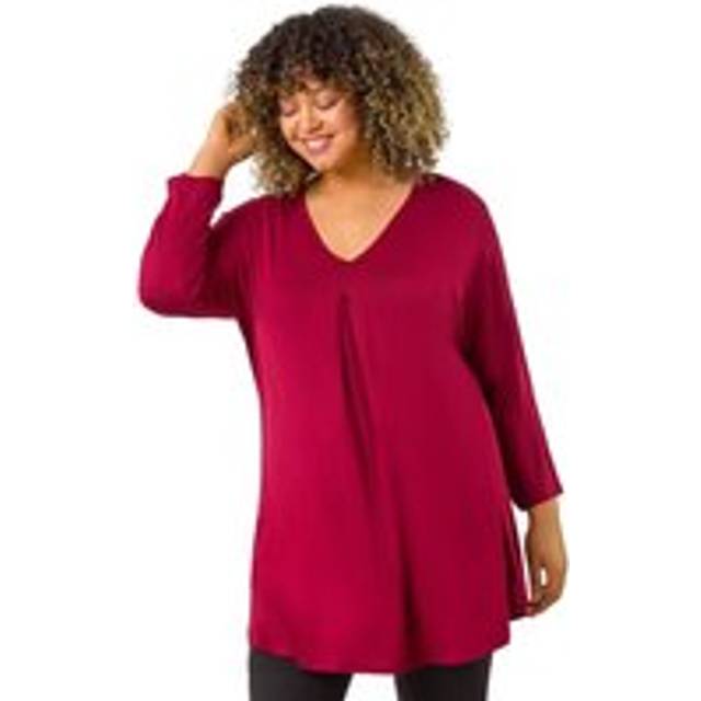 V-Neck Pleat Tunic Top - Maroon - 20