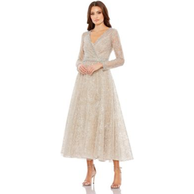 Mac Duggal Embellished Wrap Over Midi Dress