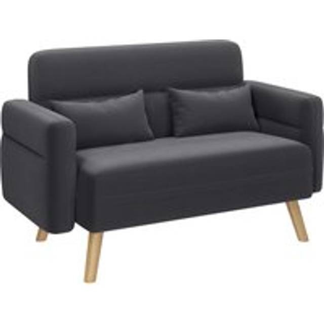 Yaheetech - Small Fabric Loveseat Sofa with Lumbar Pillows Modern 2 Seater Sofa Couch, Dark Gray