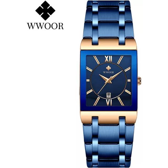 (rose blue) Luxury Gold Women&#39;s Watches New WWOOR Top Brand Fashion Square Ladies