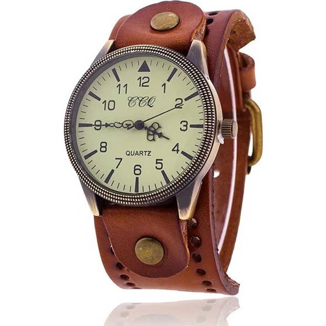 (Light brown) Vintage Cow Leather Watch High Quality Antique Women Wrist Watch Luxury