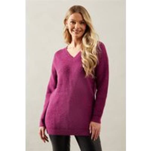 Womens Sequin Knit V Neck Knitted Tunic Dress - Berry - L