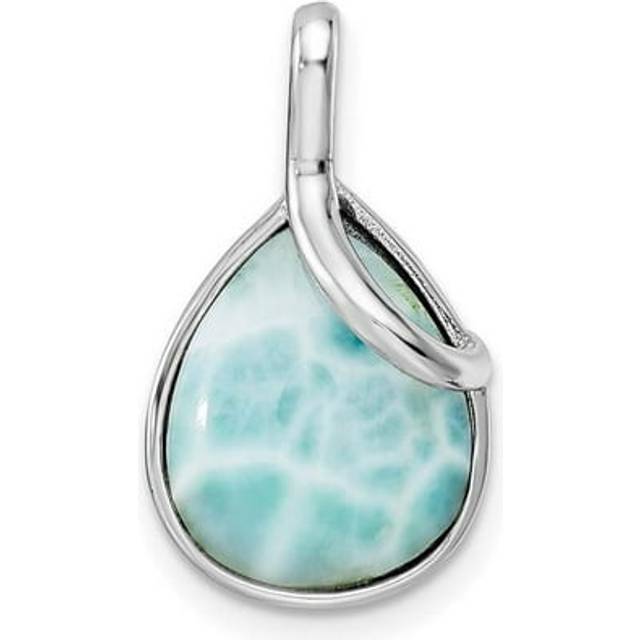 Finest Gold Sterling Silver Rhodium-Plated Polished Pear Shape Larimar Twist Pendant