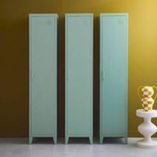 Sweeek - Industrial bedroom cabinet 4 storage spaces (set of 3), Soho, Light Green, 38x38x180 cm
