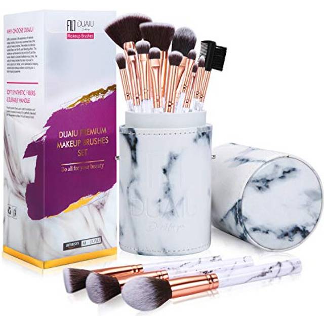 Makeup Brushes DUAIU Makeup Brush Set Professional 15-Piece Marble Make Up Brushes for Foundation Brush Powder Concealers and Eyeshadow Brush with