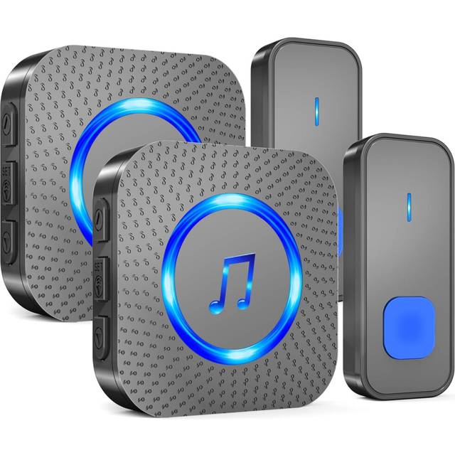 (2 Receivers + 1 Button) SURFOU Wireless Doorbell, 1,300 ft Long Range Cordless Battery Operated, Wall Plug in Electric Door Chime Kit