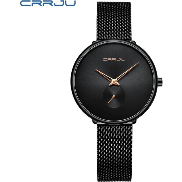 (black black) CRRJU Stylish Women Watches Ladies Creative Steel Women&#39;s Ultra Thin Watches - Black