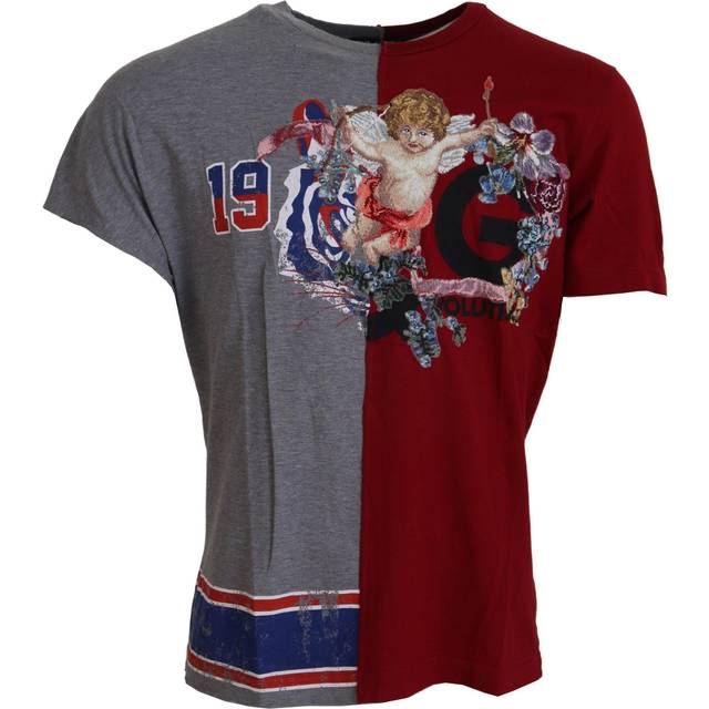Dolce & Gabbana Red Gray Two Model DG Angel Crewneck T-shirt - IT48 | M