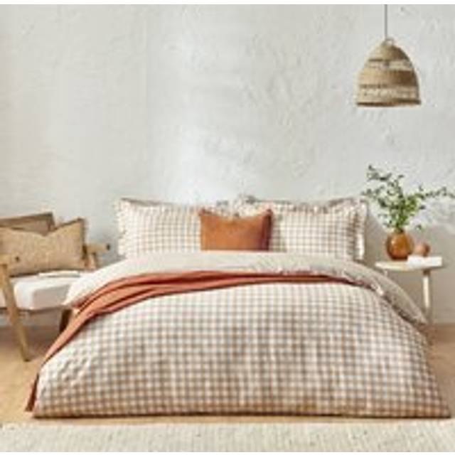 Barton Gingham Check Duvet Cover Set - White (Double Duvet Cover + 2 Standard Pillowcases)