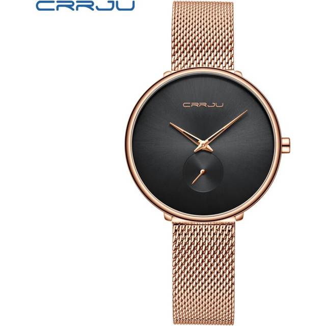 (Rose gold black) CRRJU Stylish Women Watches Ladies Creative Steel Women&#39;s Ultra Thin Watches - Gold