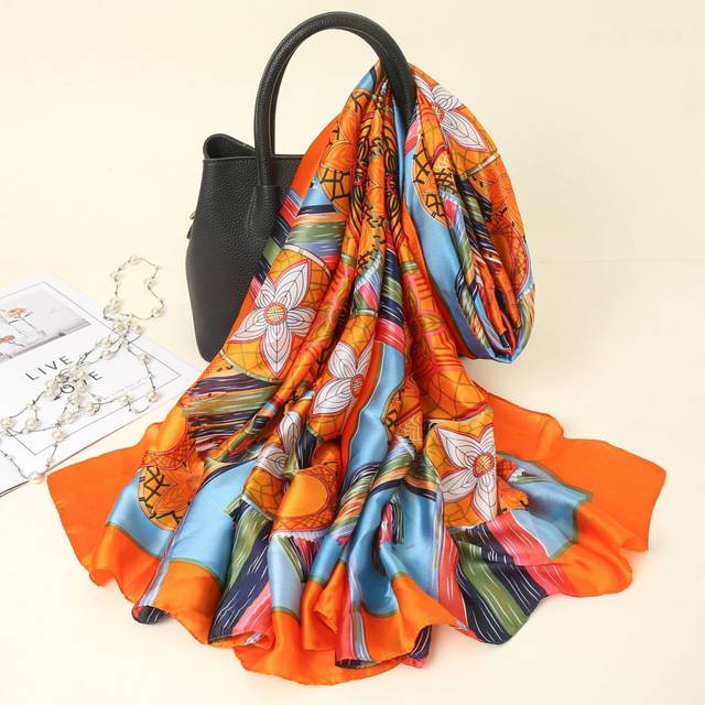 (15) high-grade simulation silk scarf with 180CM long scarf silk mulberry silk scarf shawl sunscreen jacket, women's gifts