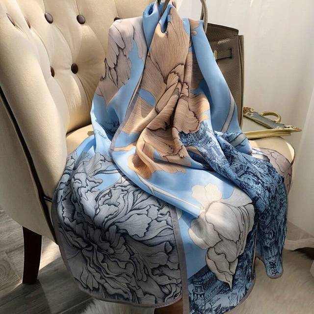(24) high-grade simulation silk scarf with 180CM long scarf silk mulberry silk scarf shawl sunscreen jacket, women's gifts