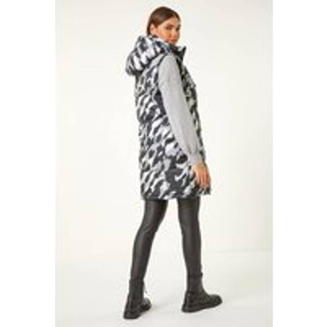Camo Print Longline Hooded Gilet - Light Grey - 18