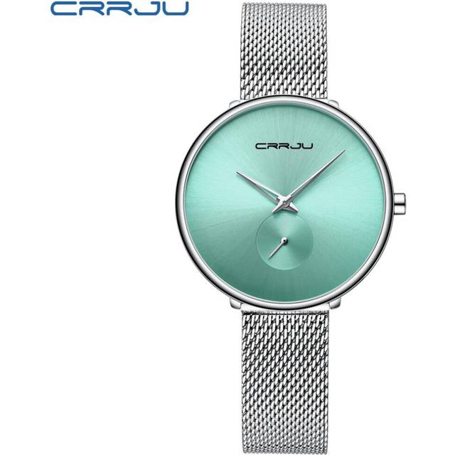 (silver green) CRRJU Stylish Women Watches Ladies Creative Steel Women&#39;s Ultra Thin Watches - Silver