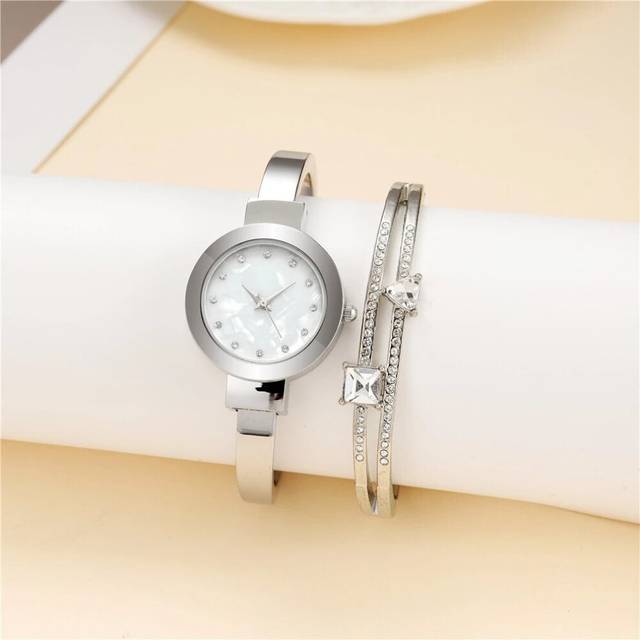 (Silver add bracelet) Luxury Ladies Brands Watches Shellface Simple With Diamonds Women Quartz