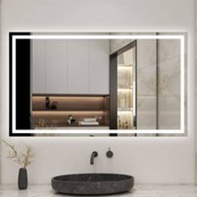 Acezanble - Bluetooth led Bathroom Mirror with Shaver Socket, 3 Colours Lights Dimmable, 1200x800 mm Illuminated Bathroom Vanity Mirror, Demister,