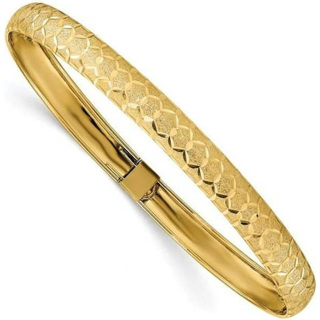 Quality Gold DB699 14K Yellow Gold Hexagonal Design Diamond-Cut Flexible Bangle Bracelet