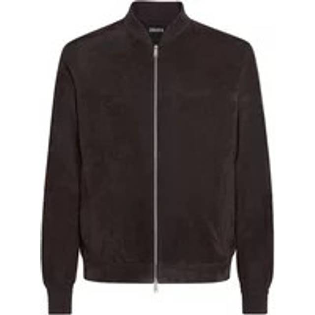 Zegna, Jacka, Herr, M, Mocka, Brun Bomberjacka med Stickad Kant